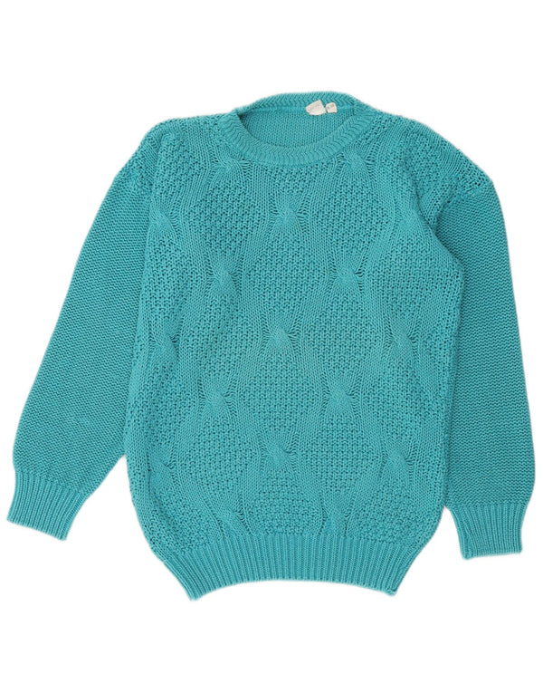 Sweter damski w stylu vintage z okrągłym dekoltem, EU 36/38, średni niebieski, bawełniany