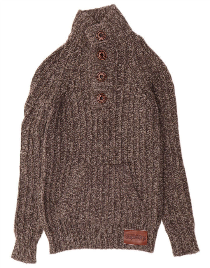 Męski sweter zapinany na guziki Superdry, mały, szary, wełniany