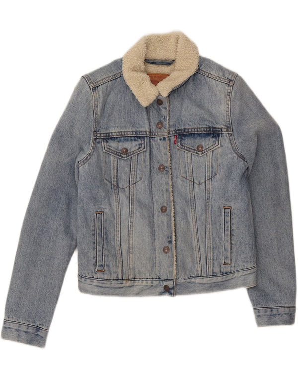 Levi's Womens Crop Sherpa Denim Jacket UK 10 Small Blue Cotton