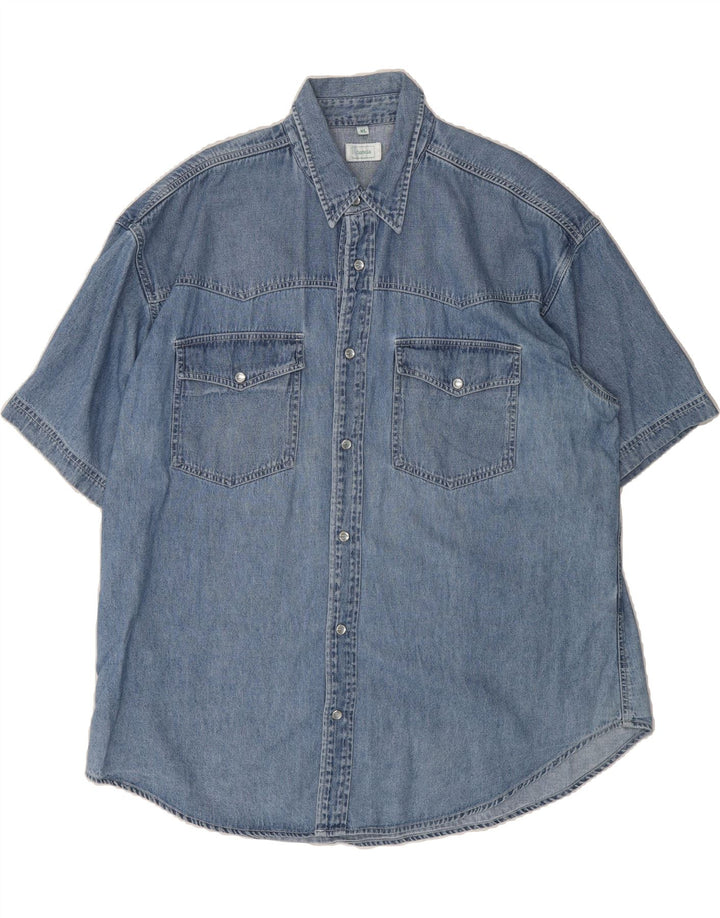 CANDA Mens Short Sleeve Denim Shirt XL Blue Cotton Vintage Canda and Second-Hand Canda from Messina Hembry 