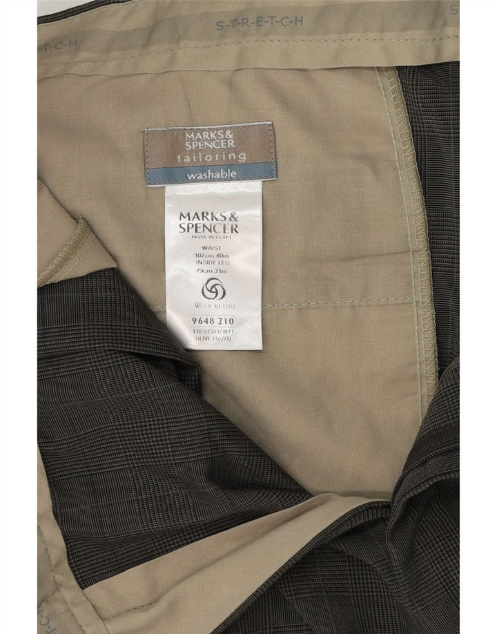 Męskie spodnie garniturowe Marks & Spencer W40 L31 Khaki w kratkę, poliester