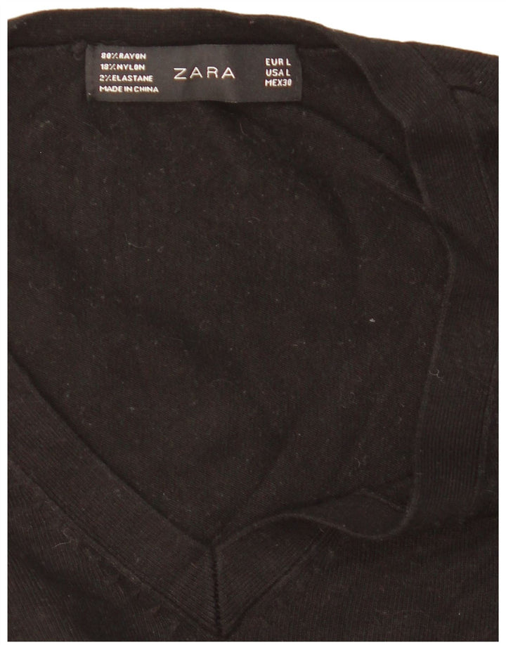 Sweter damski Zara z dekoltem w kształcie litery V, UK 16, duży, czarny