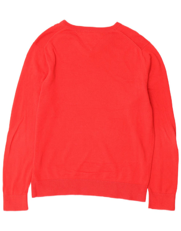 Męski sweter Tommy Hilfiger z dekoltem w kształcie litery V, średnio czerwony, bawełniany