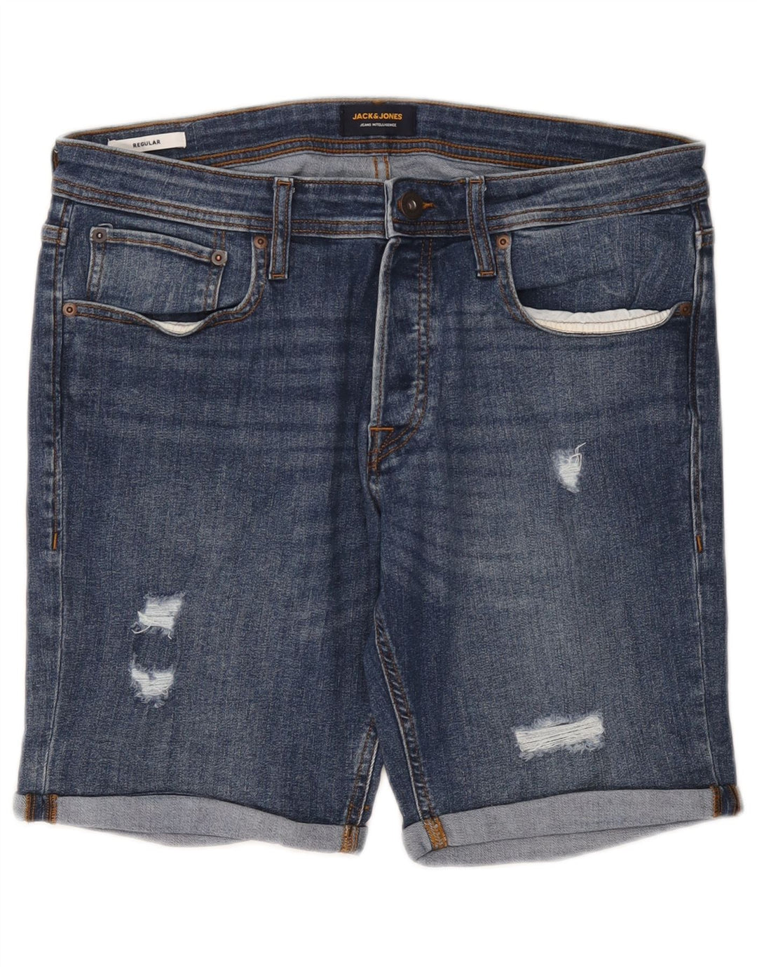 Męskie spodenki dżinsowe Jack & Jones Regular Distressed, duże, W36, niebieska bawełna