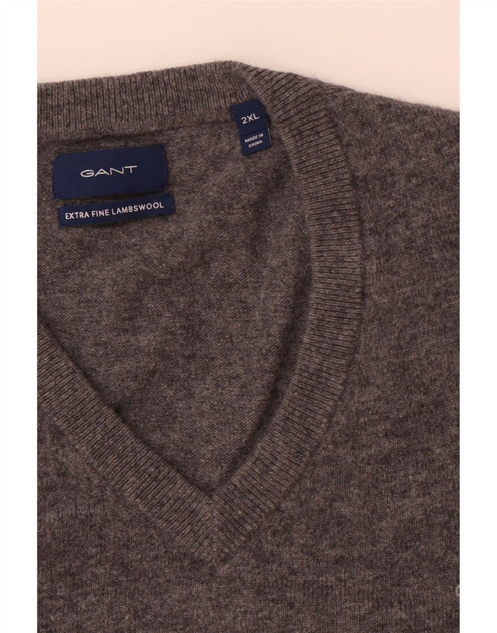 Męski sweter GANT z dekoltem w kształcie litery V, 2XL, szara wełna owcza