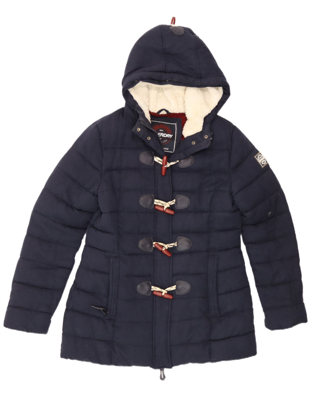 Damska kurtka z kapturem i wyściełaną wkładką Superdry UK 14, duży, granatowy, poliester