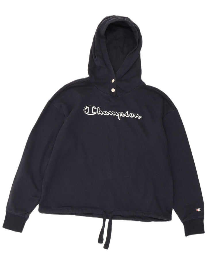 Damski sweter z kapturem i grafiką CHAMPION UK 16, duży, granatowy, bawełniany