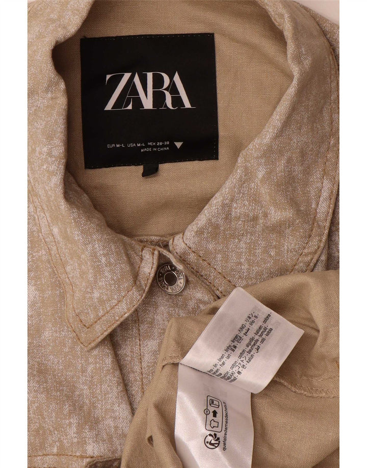 Damska kurtka bomberka oversize Zara UK 14, średnio beżowa, lniana
