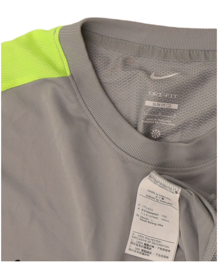 Męski T-shirt Nike Dri Fit Slim Fit, duży, szary poliester z blokami kolorów