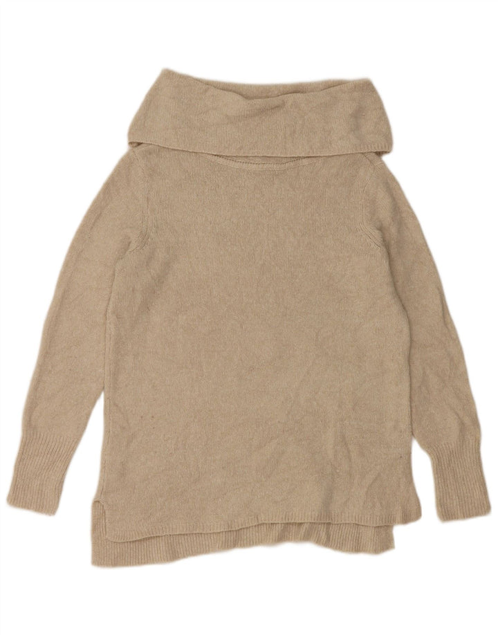 Sweter damski DKNY z wywijanym dekoltem UK 10 mały beżowy akryl