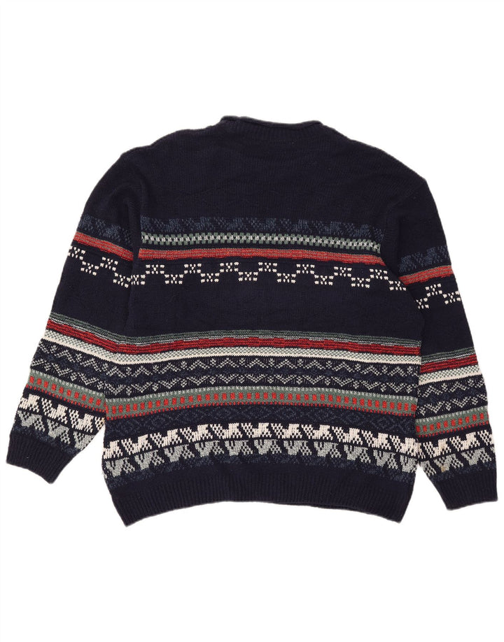 Marks & Spencer Męski sweter z okrągłym dekoltem, duży, granatowy Fair Isle