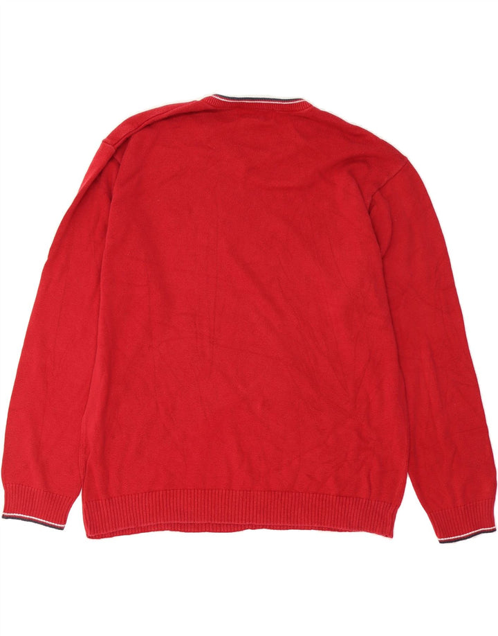 CHAPS Mens V-Neck Jumper Sweater Large Red Cotton Vintage Chaps and Second-Hand Chaps from Messina Hembry 