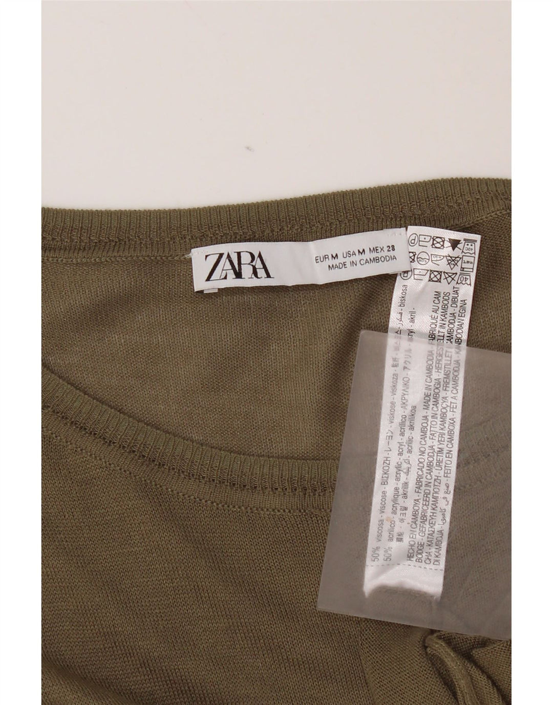 Damski sweter oversize z dekoltem w łódkę Zara UK 14, średni khaki, wiskoza