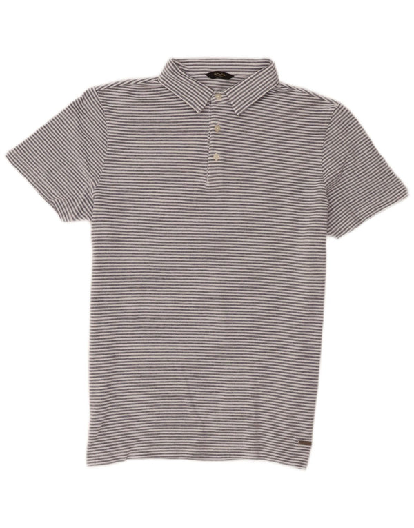 Massimo Dutti Mens Polo Shirt Medium Blue Pinstripe Cotton