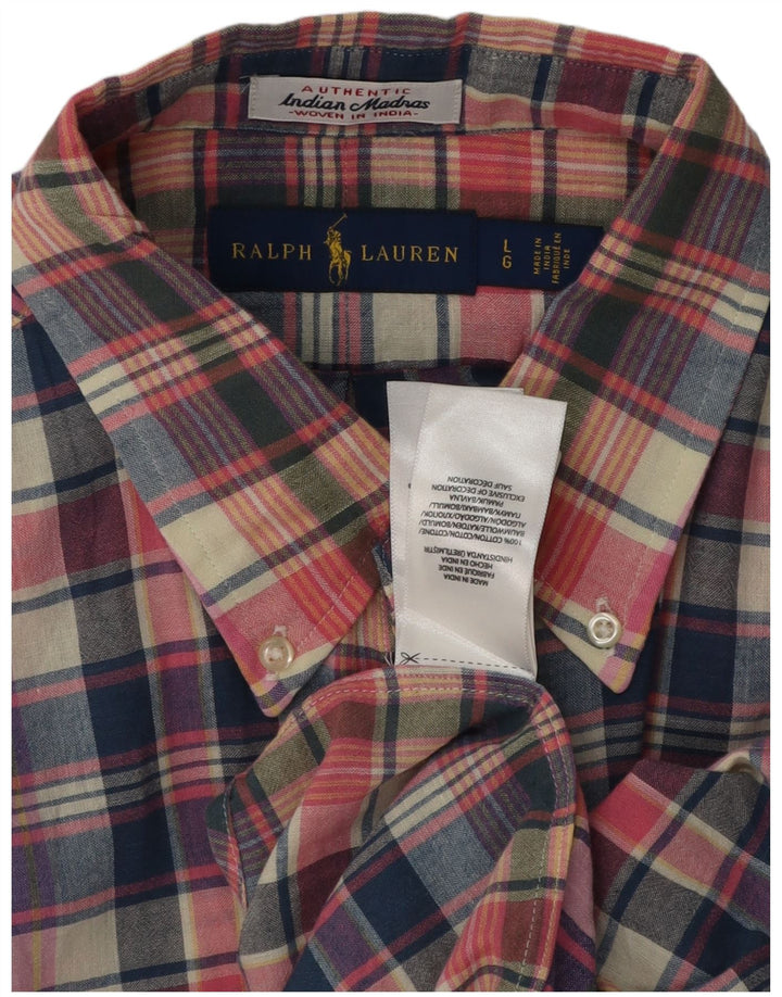 Męska koszula z krótkim rękawem Ralph Lauren, duża, wielobarwna, bawełniana krata