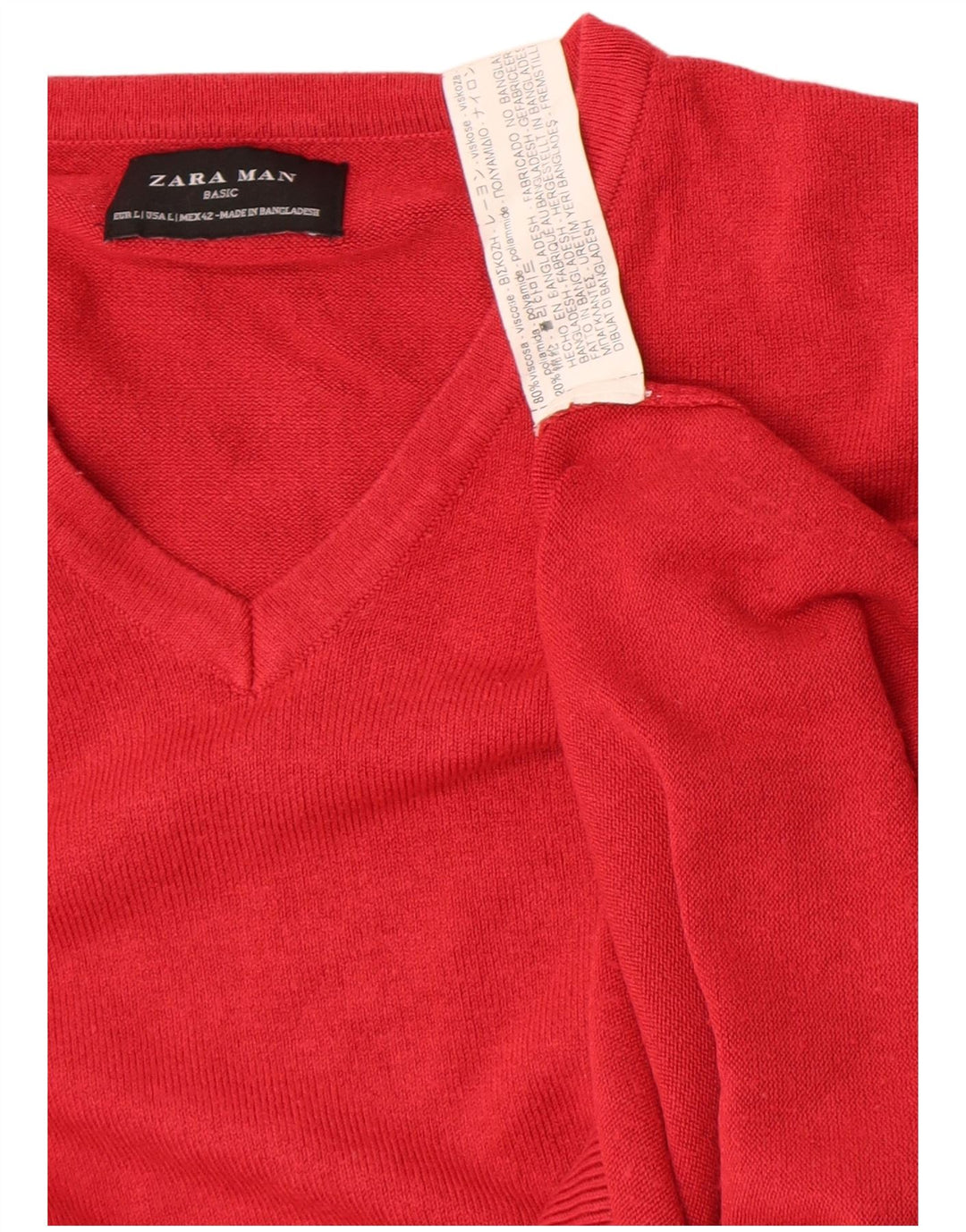 Męski sweter Zara z dekoltem w kształcie litery V, duży, czerwony, wiskozowy