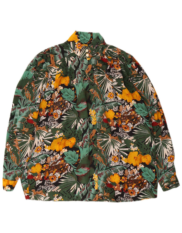 Koszula damska z długim rękawem w stylu vintage UK 22 3XL Zielony kwiatowy