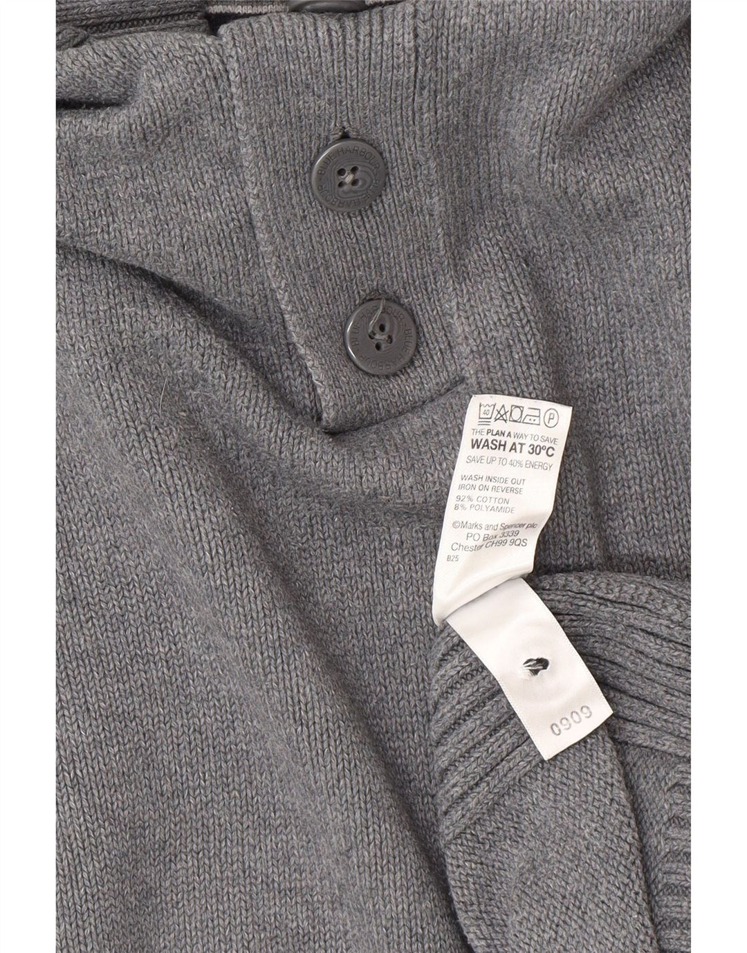 Niebieski męski sweter Marks & Spencer z guzikami pod szyją, 2XL, szary