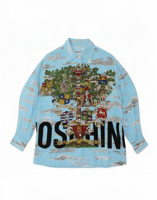 Damska koszula oversize z grafiką Moschino UK 10 Small, niebieska, wiskozowa