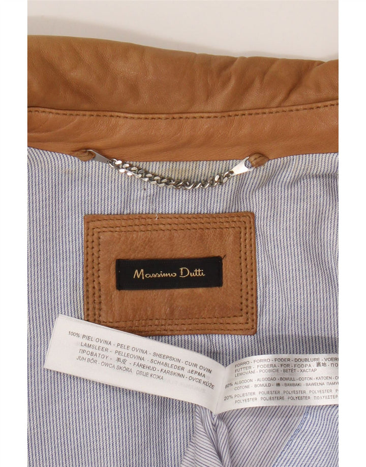 Damska kurtka skórzana Massimo Dutti Crop UK 12 z owczej skóry w kolorze średniego beżu