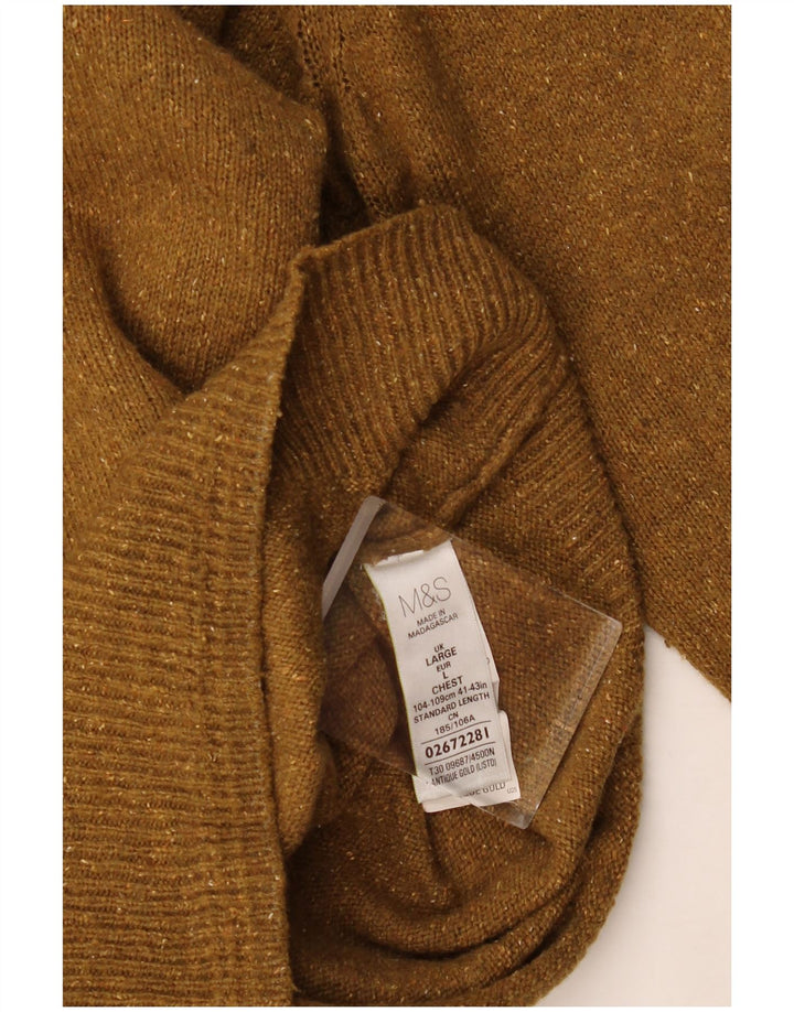 Marks & Spencer Męski sweter z okrągłym dekoltem, duży, wełniany khaki