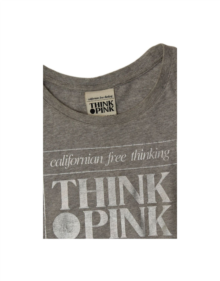 THINK PINK Womens Graphic T-Shirt Top UK 12 Medium Grey
