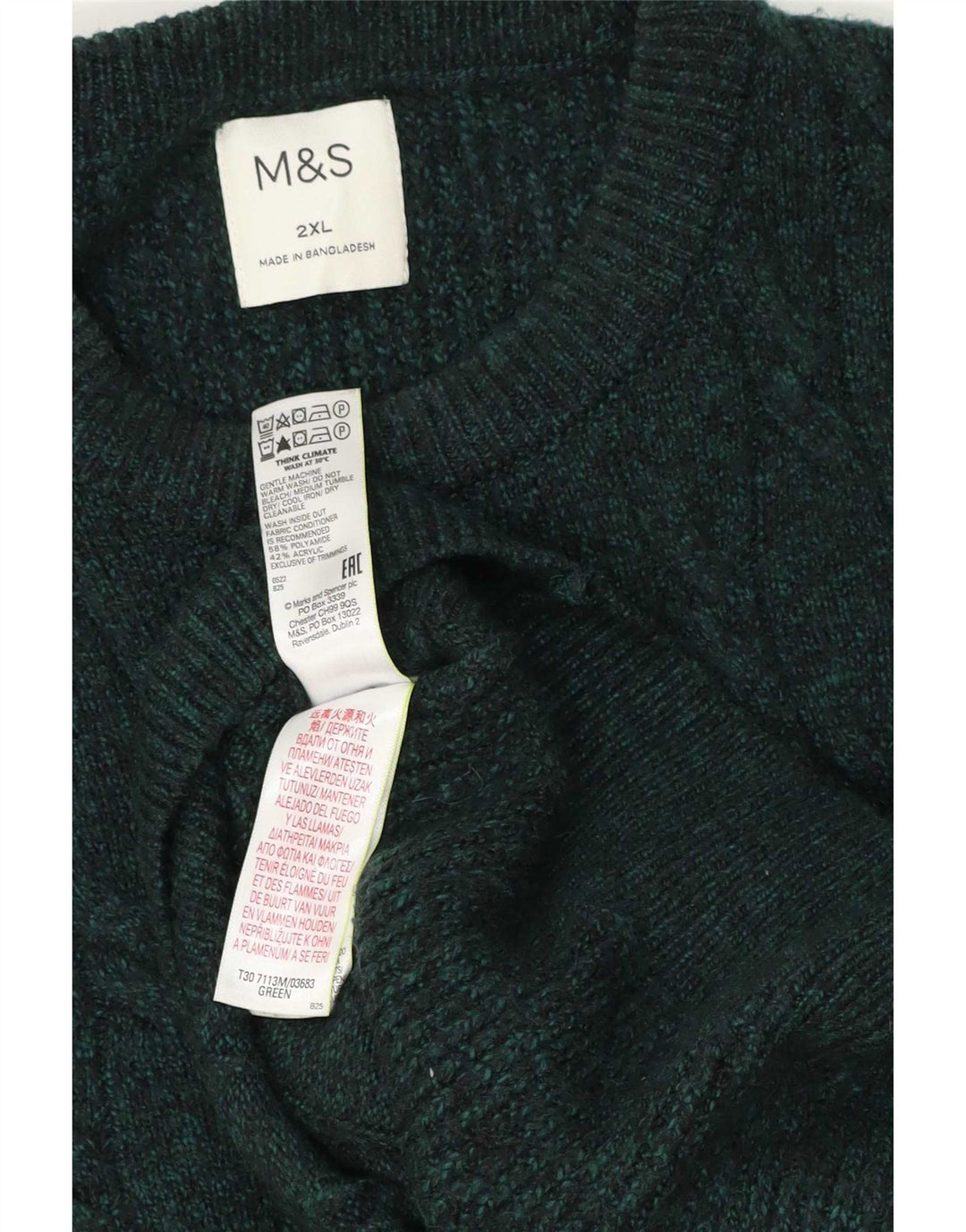 Marks & Spencer Męski sweter z okrągłym dekoltem 2XL Zielony poliamid
