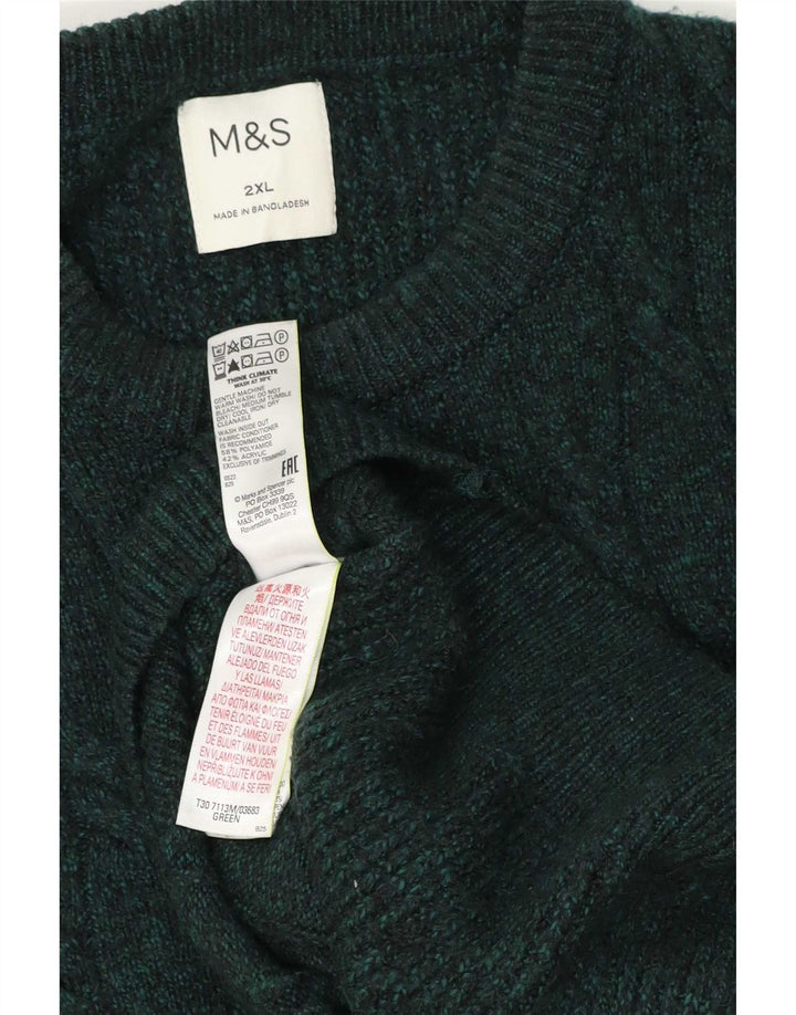 Marks & Spencer Męski sweter z okrągłym dekoltem 2XL Zielony poliamid