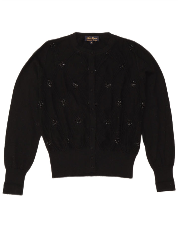 Luisa Spagnoli Damski sweter rozpinany UK 14 Średniej czarnej geometrycznej wełny