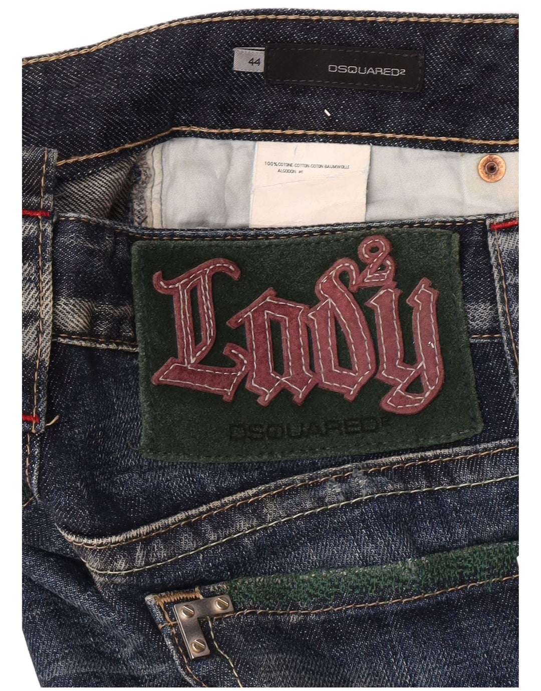 Dsquared2 Damskie bardzo niskie proste dżinsy IT 44 Medium W32 L35 Niebieskie cętki