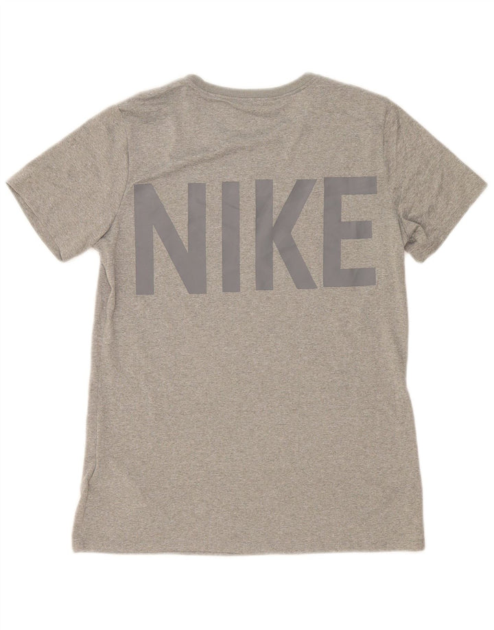 Męski T-shirt z grafiką Nike Dri Fit, mały, szary, poliestrowy