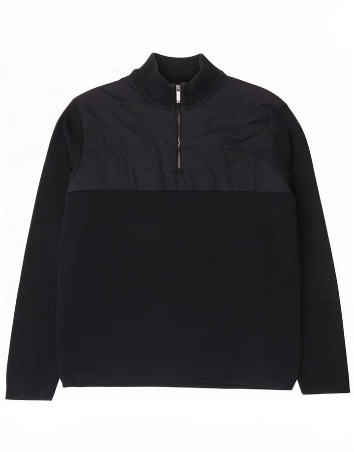 Męski sweter zapinany na zamek Massimo Dutti, duży, granatowy, bawełniany