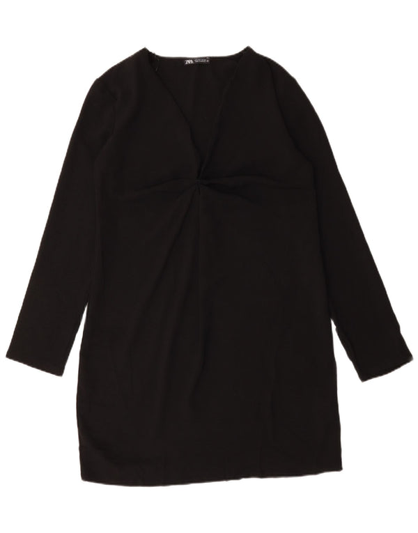 Zara Womens Long Sleeve Shift Dress UK 10 Small Black Polyester