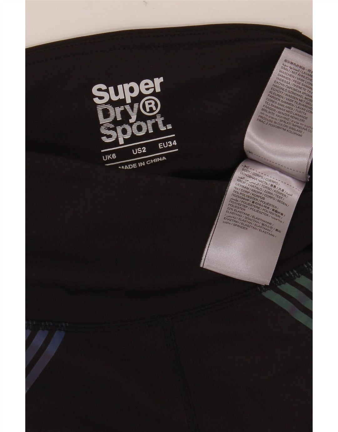 Damskie legginsy SUPERDRY z grafiką UK 6, małe, czarne, poliestrowe