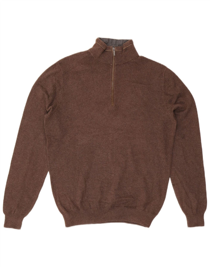 Męski sweter zapinany na zamek Massimo Dutti, mały, brązowy, bawełniany