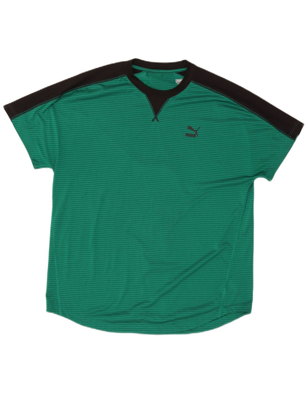 Męska koszulka z grafiką Puma, top XL, zielony, poliester z blokami kolorów