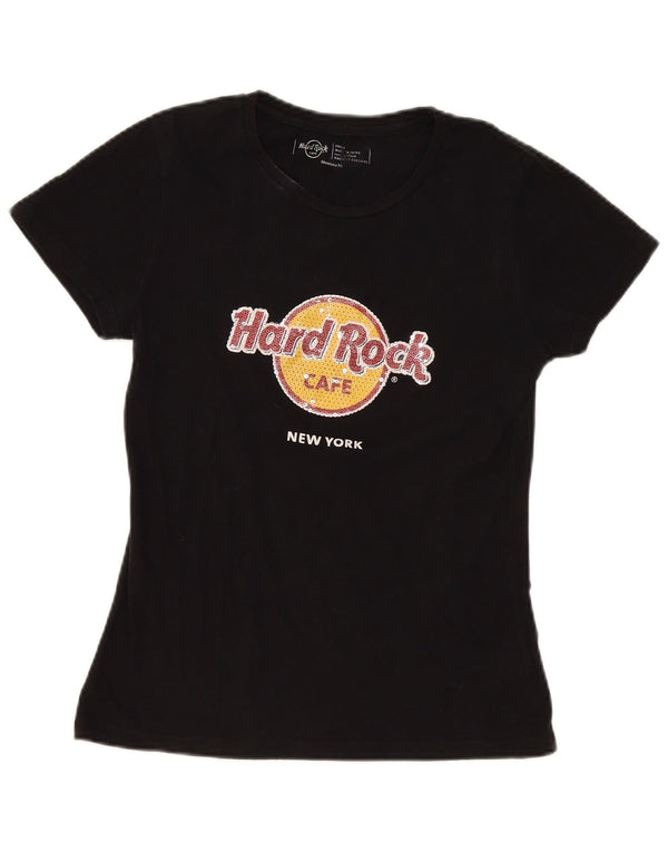 Damska koszulka z grafiką Hard Rock Cafe New York Top UK 10, mała, czarna bawełna