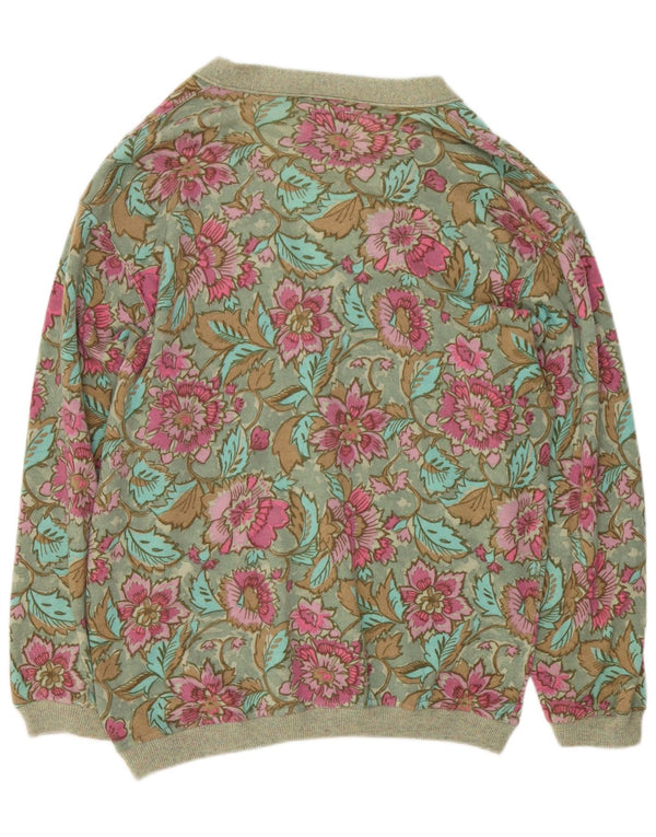 Vintage damski sweter oversize UK 14, średni, zielony, kwiatowy, wełniany