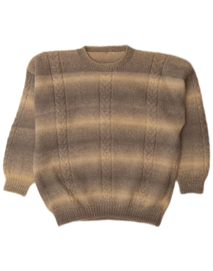 Vintage męski sweter z okrągłym dekoltem, duże szare paski