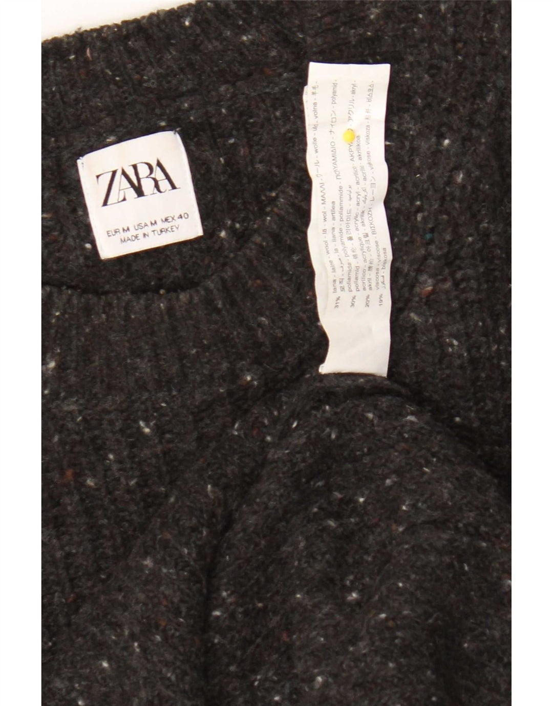Męski sweter Zara z okrągłym dekoltem, średnioszary, wełniany w cętki