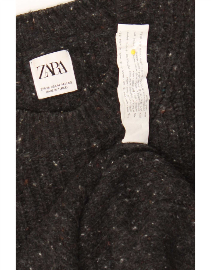 Męski sweter Zara z okrągłym dekoltem, średnioszary, wełniany w cętki