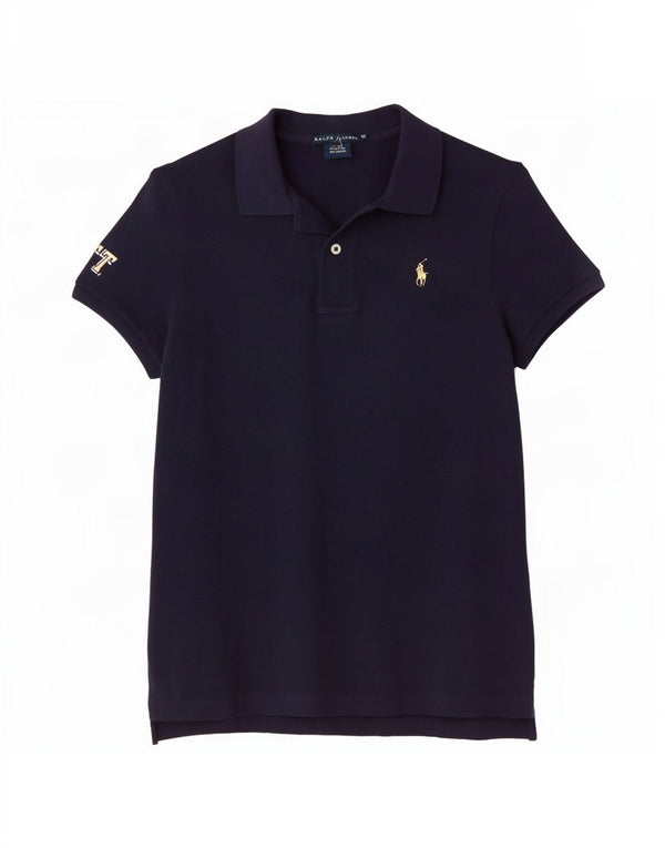 Damska koszulka polo Skinny Ralph Lauren UK 14, średnia, granatowa, bawełniana