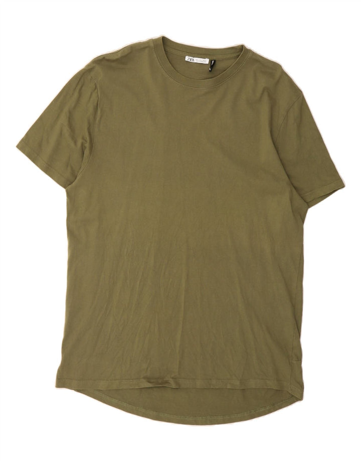 ZARA Mens T-Shirt Top Large Green Cotton Vintage Zara and Second-Hand Zara from Messina Hembry 