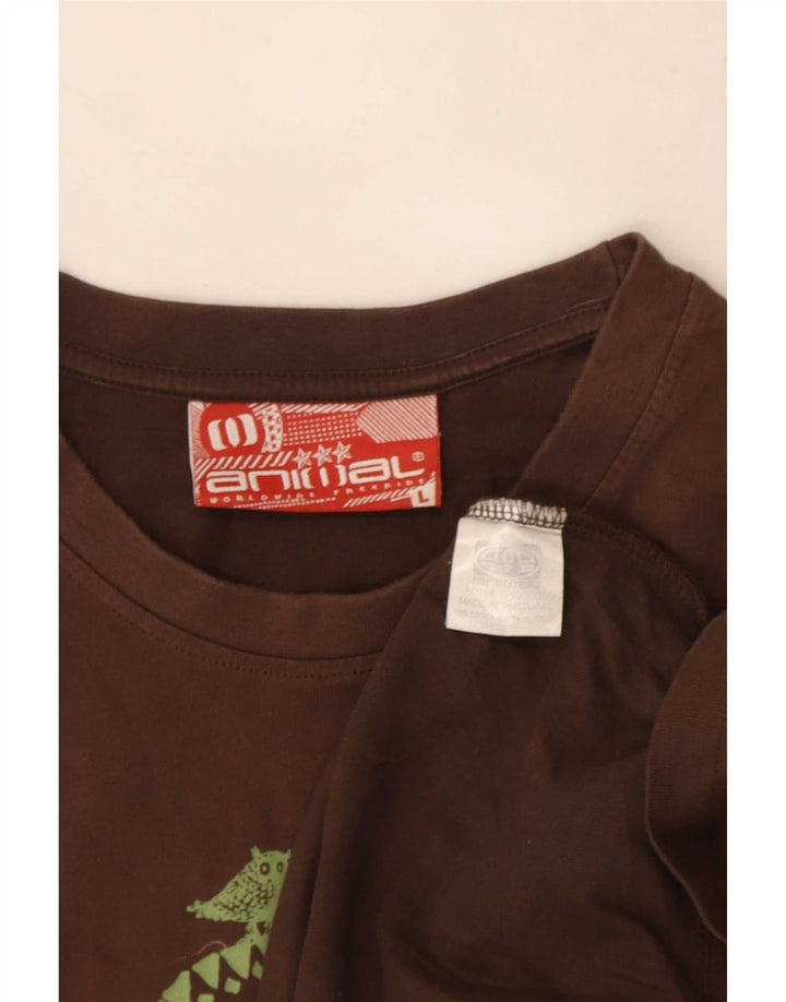 Męski T-shirt z grafiką zwierzęcą, duży, brązowy, bawełniany