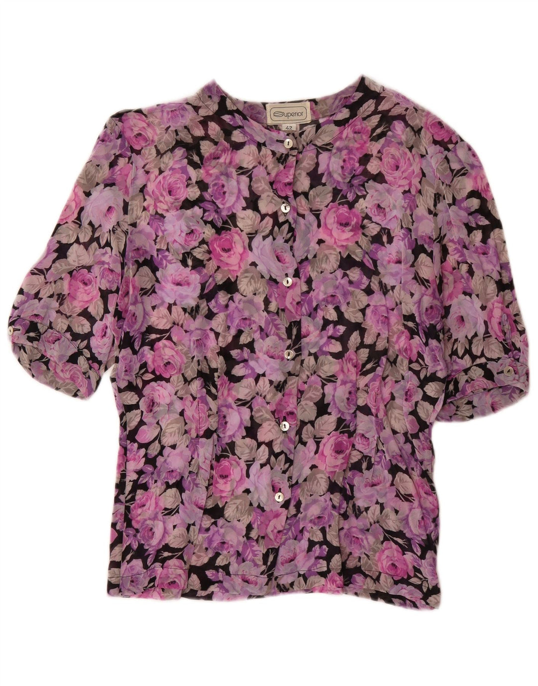 SUPERIOR Womens Short Sleeve Shirt Blouse IT 42 Medium Lilac Floral