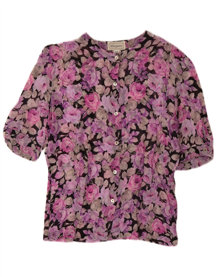 SUPERIOR Womens Short Sleeve Shirt Blouse IT 42 Medium Lilac Floral