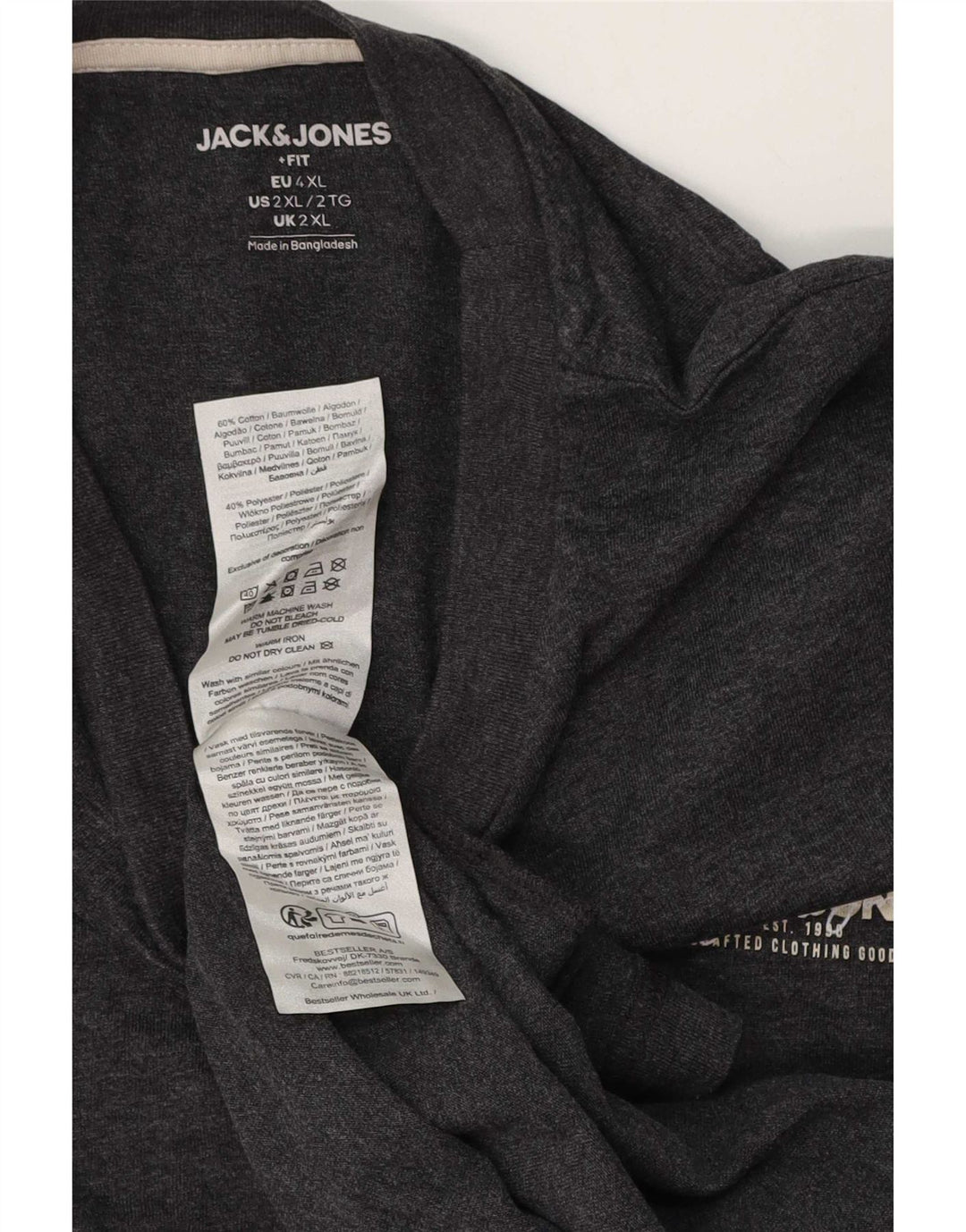 Top męski Jack & Jones z długim rękawem 2XL, szary, bawełniany