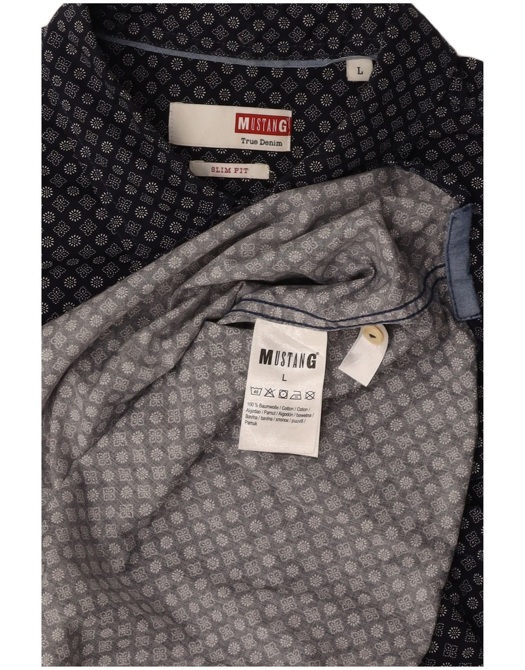 MUSTANG Koszula męska slim fit z krótkim rękawem, duża, granatowa, bawełniana w kwiaty