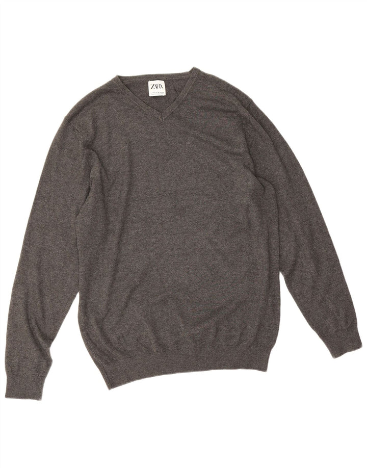 Męski sweter Zara z dekoltem w kształcie litery V, średnioszara wiskoza