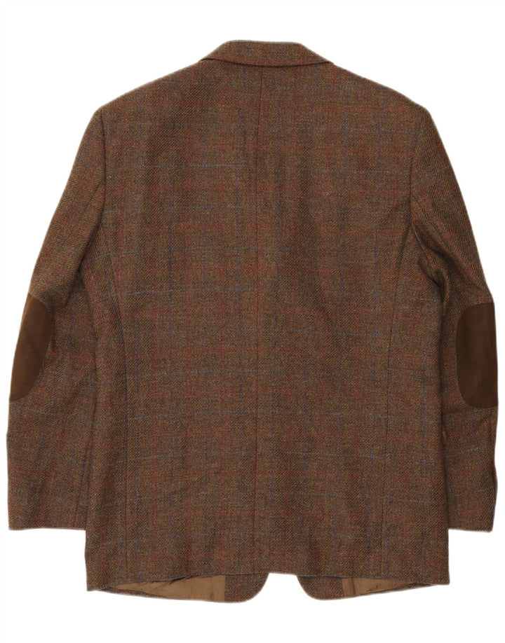 Męska marynarka zapinana na 3 guziki Gilberto UK 40 Duża brązowa kratka z dziewiczej wełny